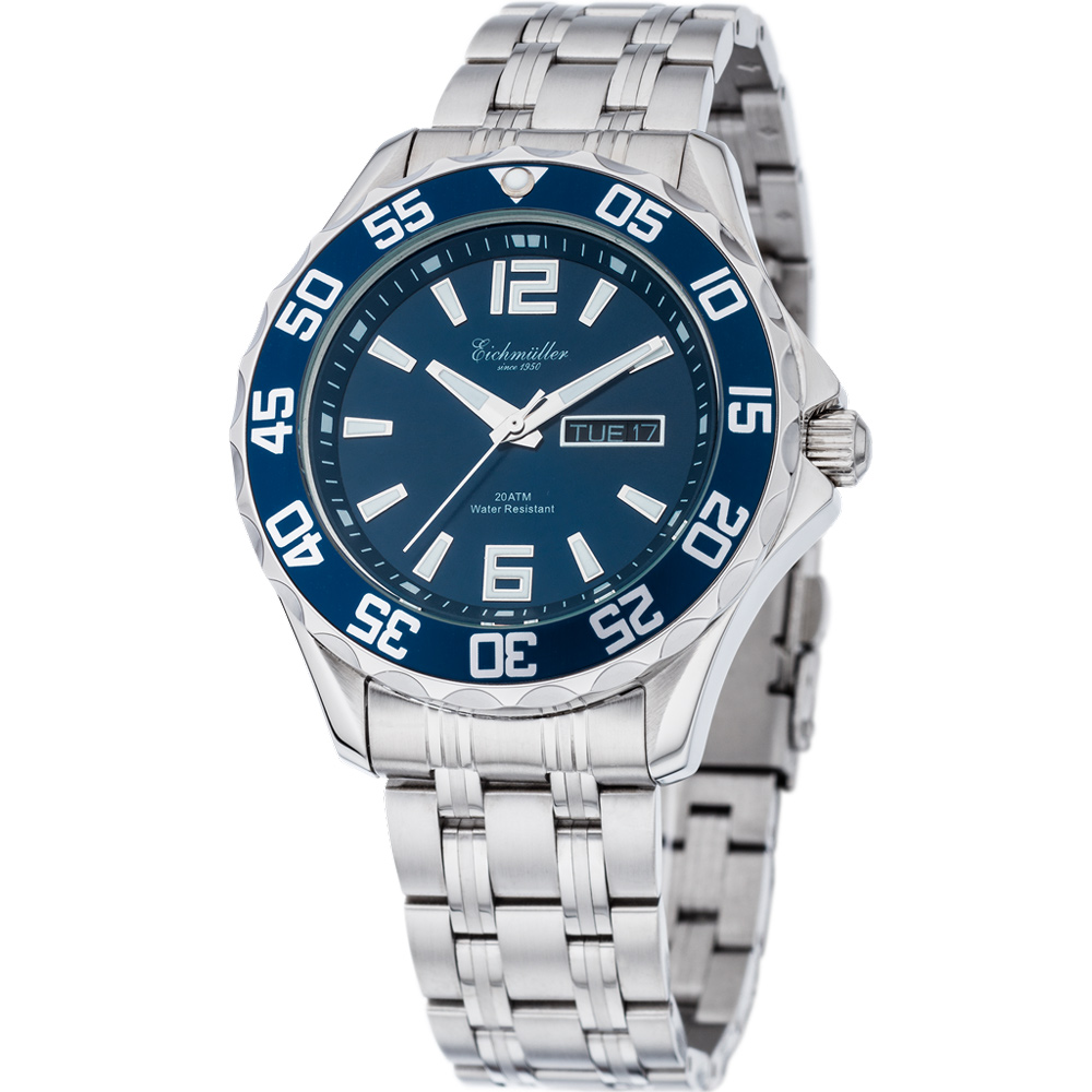 Eichmuller German Diver Men\'s Watch Stainless Steel Strap 20 ATM Blue Dial 41mm 3480-03