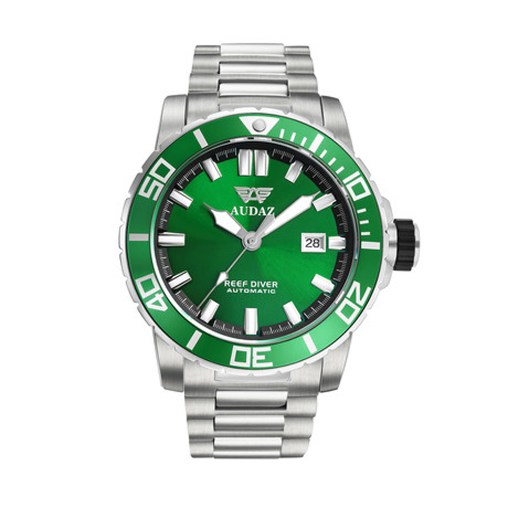 Audaz Reef Diver Green Sunray Men\'s Diver Automatic Watch 45mm ADZ-2040-06