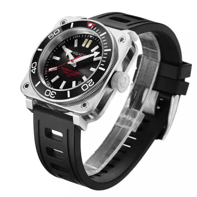 Aquatico Super Charger Steel Automatic Men's Diver Watch Black Dial/Strap 43mm
