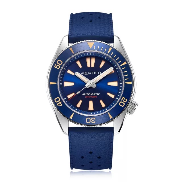 Aquatico Poseidon Automatic Men\'s Diver Watch Blue Dial / Blue Strap