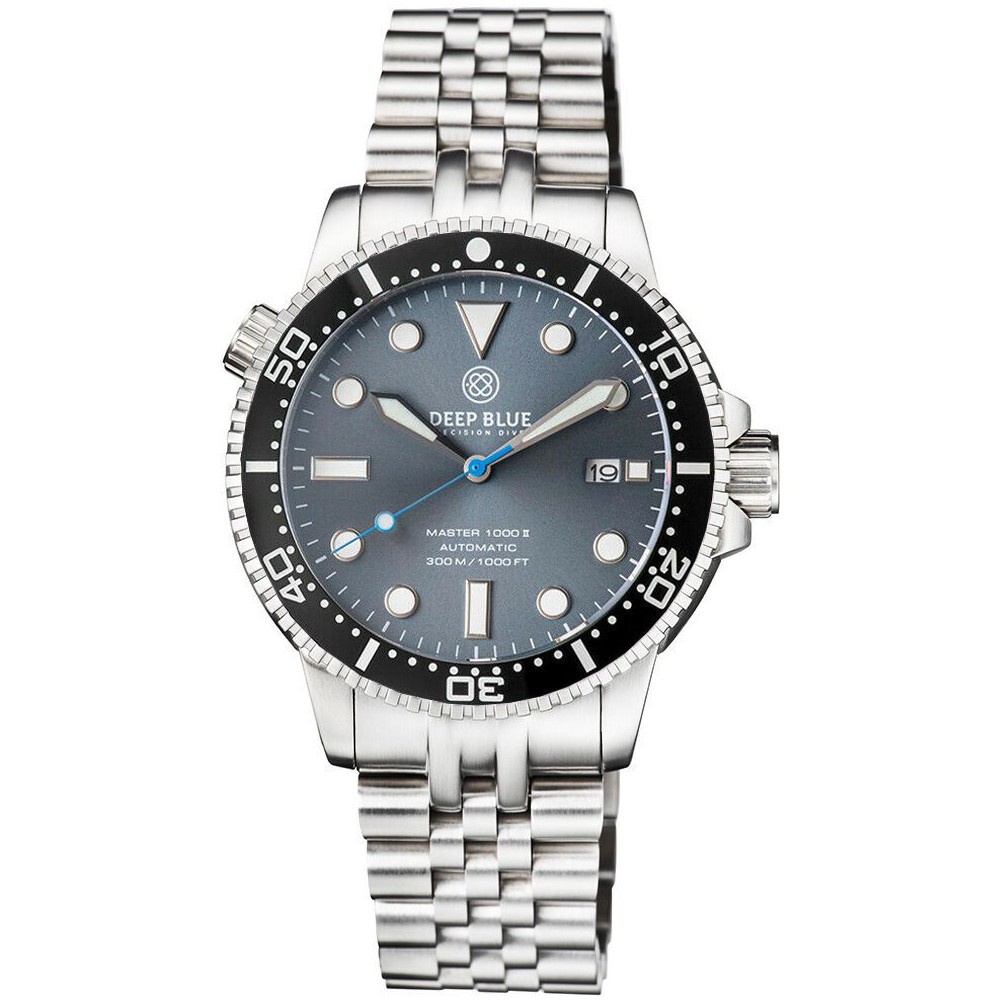Deep Blue Master 1000 II 44mm Automatic Diver Watch Black Bezel/Slate Grey Blue Sunray Dial Jubilee Bracelet