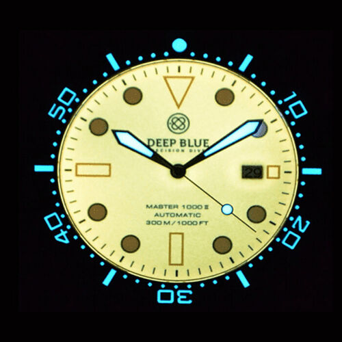 Deep Blue Master 1000 II 44mm Automatic Diver Watch Black Ceramic Bezel/Full Luminous Orange Dial/Green Silicone Band