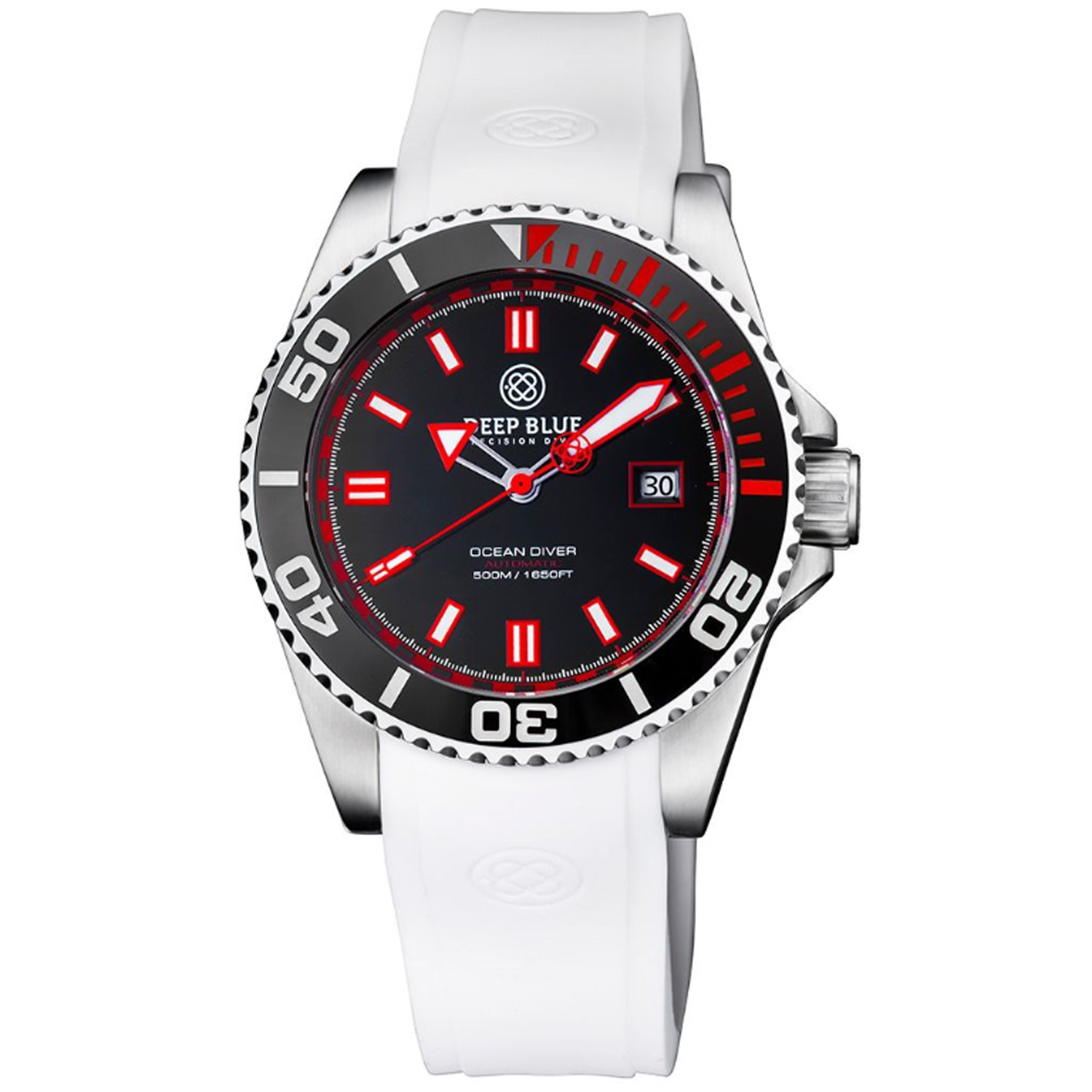 Deep Blue Ocean Diver 500 Automatic Men\'s Diver Watch Black-Red Bezel / Black-Red Dial
