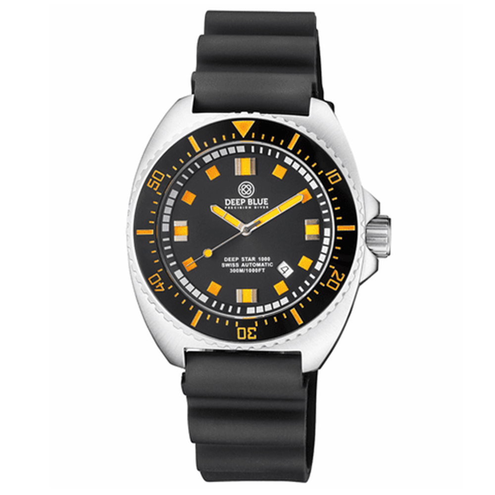 Deep Blue Deep Star 1000 Vintage 45mm Automatic Swiss Movement Men\'s Diver Watch Black-Orange Dial