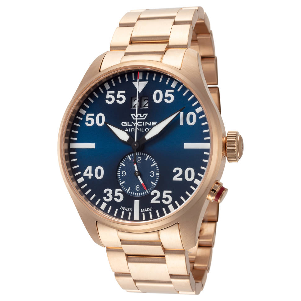 Glycine Airpilot Dual Time Chronograph Swiss Men\'s Watch Blue Dial GL0368