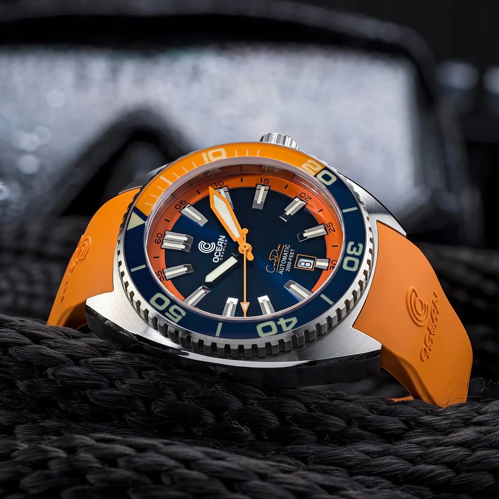Ocean Crawler Core Diver 2024 Blue/Orange 44mm Automatic Men Watch Swiss SW200-1