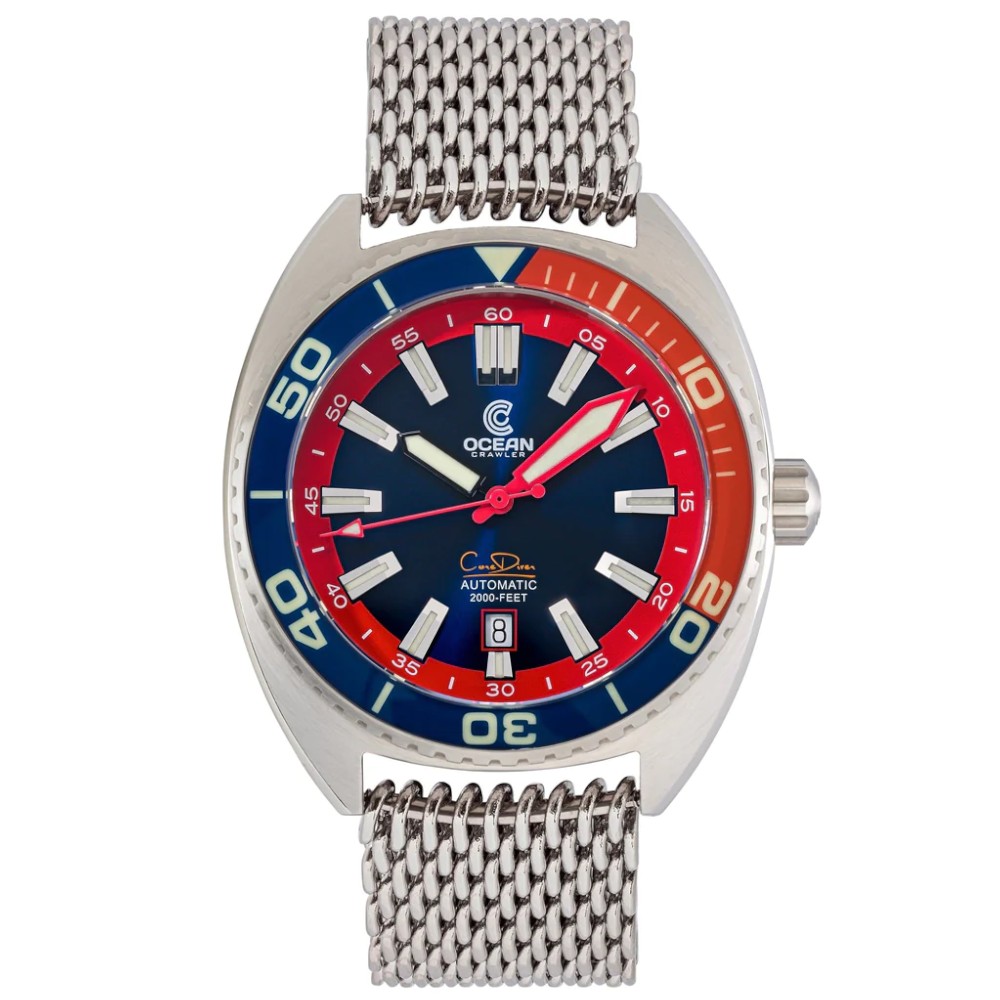 Ocean Crawler Core Diver 2024 Blue/Red 44mm Automatic Men Watch Swiss SW200-1