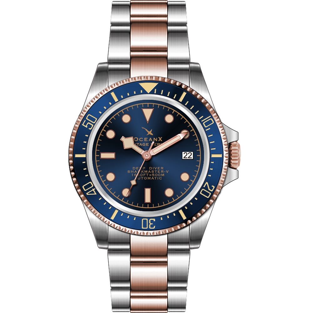 OceanX Sharkmaster-V Automatic Men\'s Diver Watch 42mm Blue Dial VSMS513