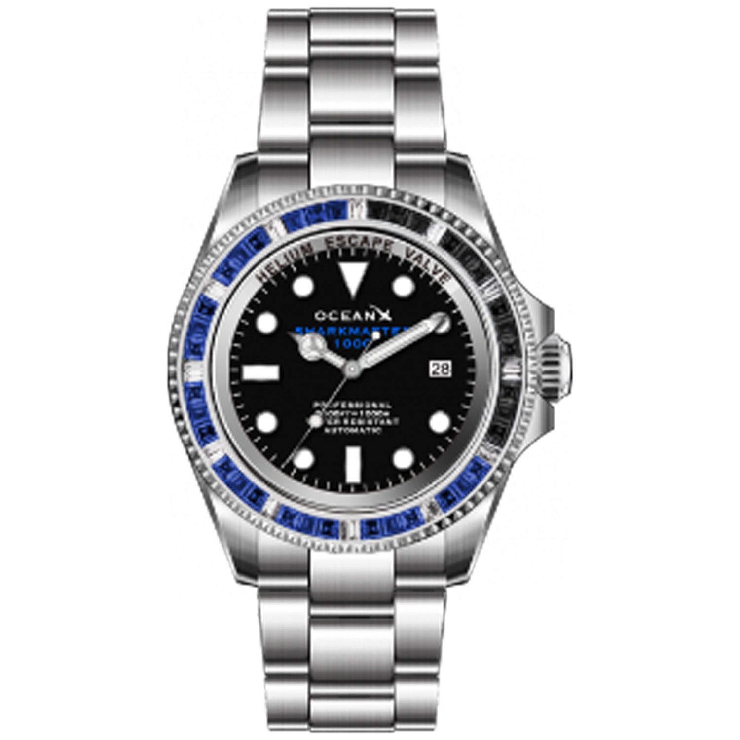 OceanX Sharkmaster 1000 Men\'s Diver Watch 44mm Baguette Crystal Bezel - Limited Edition SMS1044