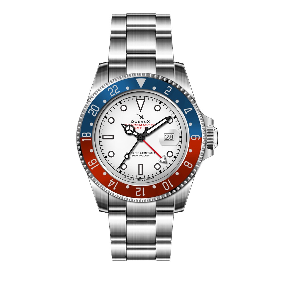 OceanX Sharkmaster GMT II 40mm Quartz Men\'s Diver Watch Grey Pepsi SMS-GMT-0212
