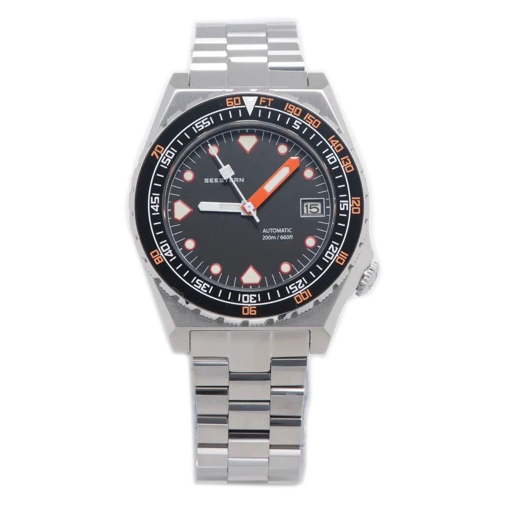 Seestern Vintage Sub 600T Black Ceramic 40mm Automatic Men\'s Diver Watch WR200