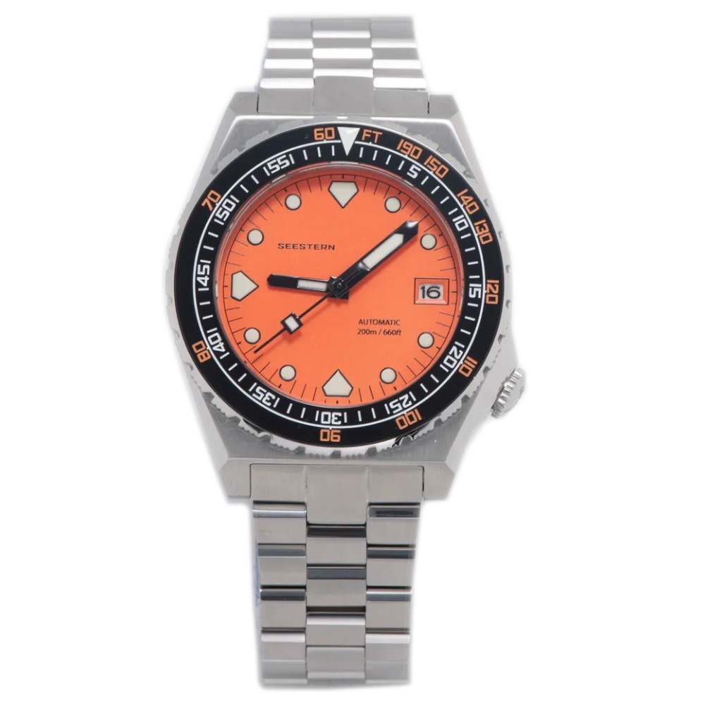 Seestern Vintage Sub 600T Orange Ceramic 40mm Automatic Men\'s Diver Watch NH35A WR200