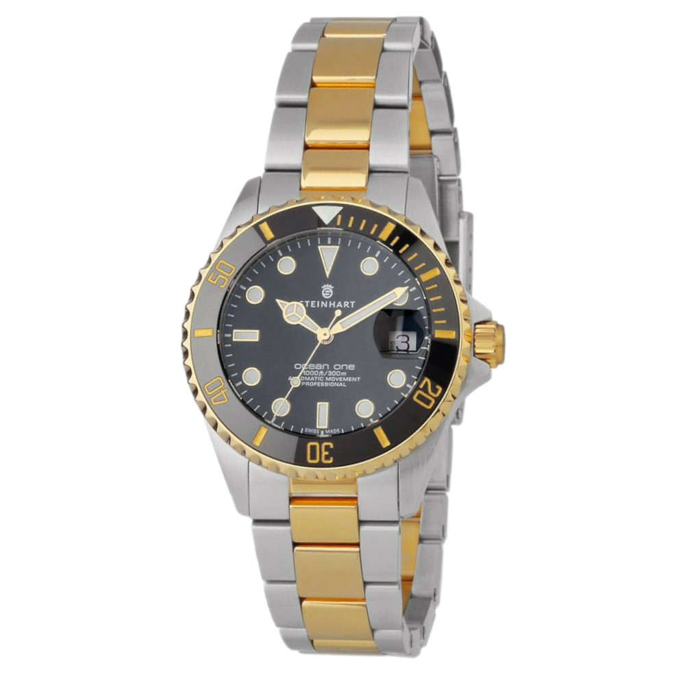 Steinhart Ocean 39 two-tone Men\'s Diver Watch WR300m Bezel Black-Gold/Dial Black 103-1086