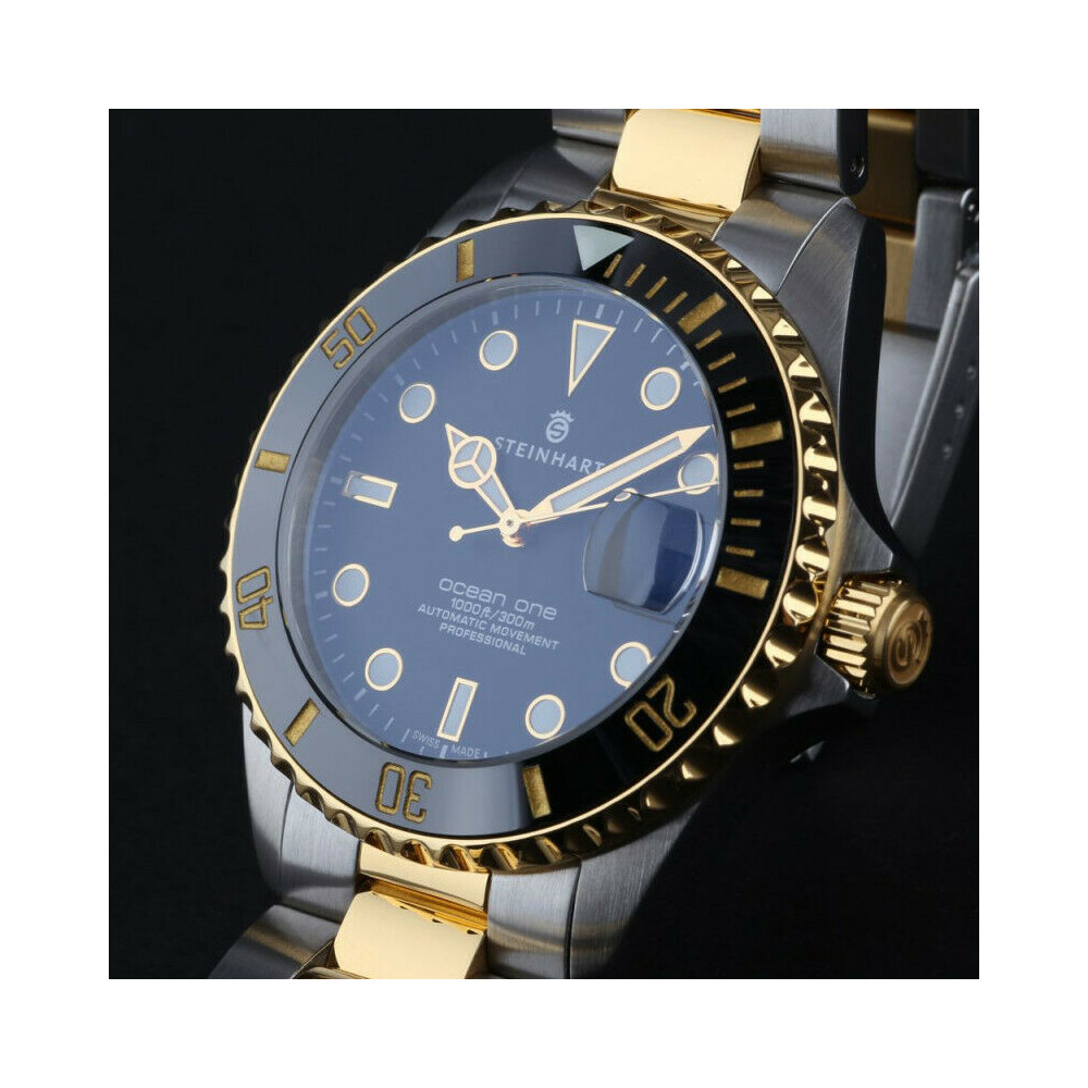 Steinhart Ocean 39 two-tone Men's Diver Watch WR300m Bezel Black-Gold/Dial Black 103-1086