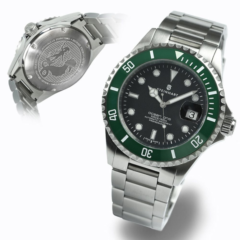Steinhart Ocean 39 GREEN Ceramic Automatic Men\'s Diver Watch Green Bezel / Black Dial 103-1044