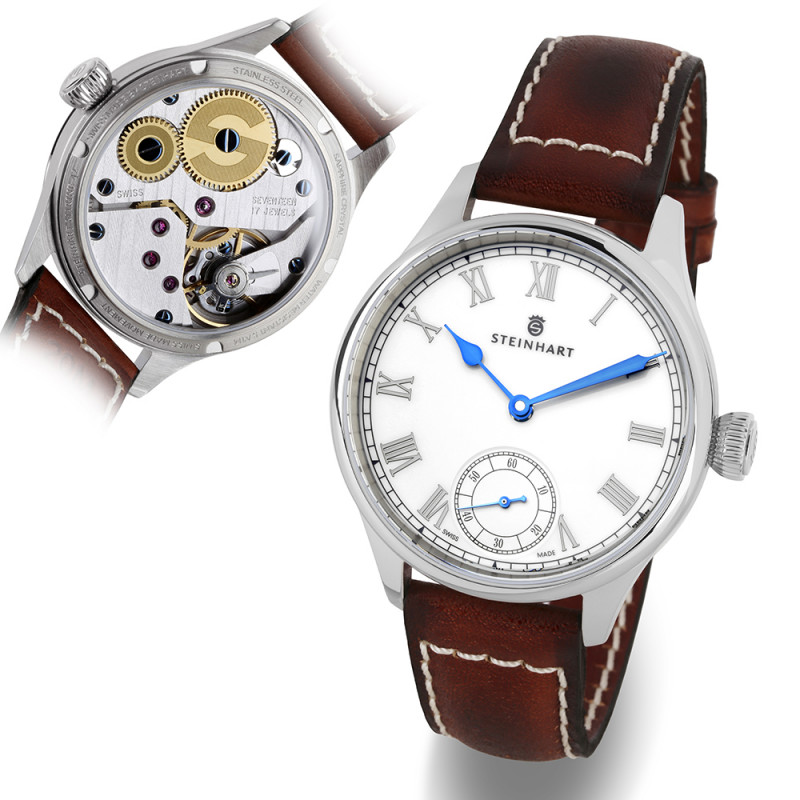 Steinhart Marine Chronometer 42 White Roman Handwinding Men\'s Watch 105-1310