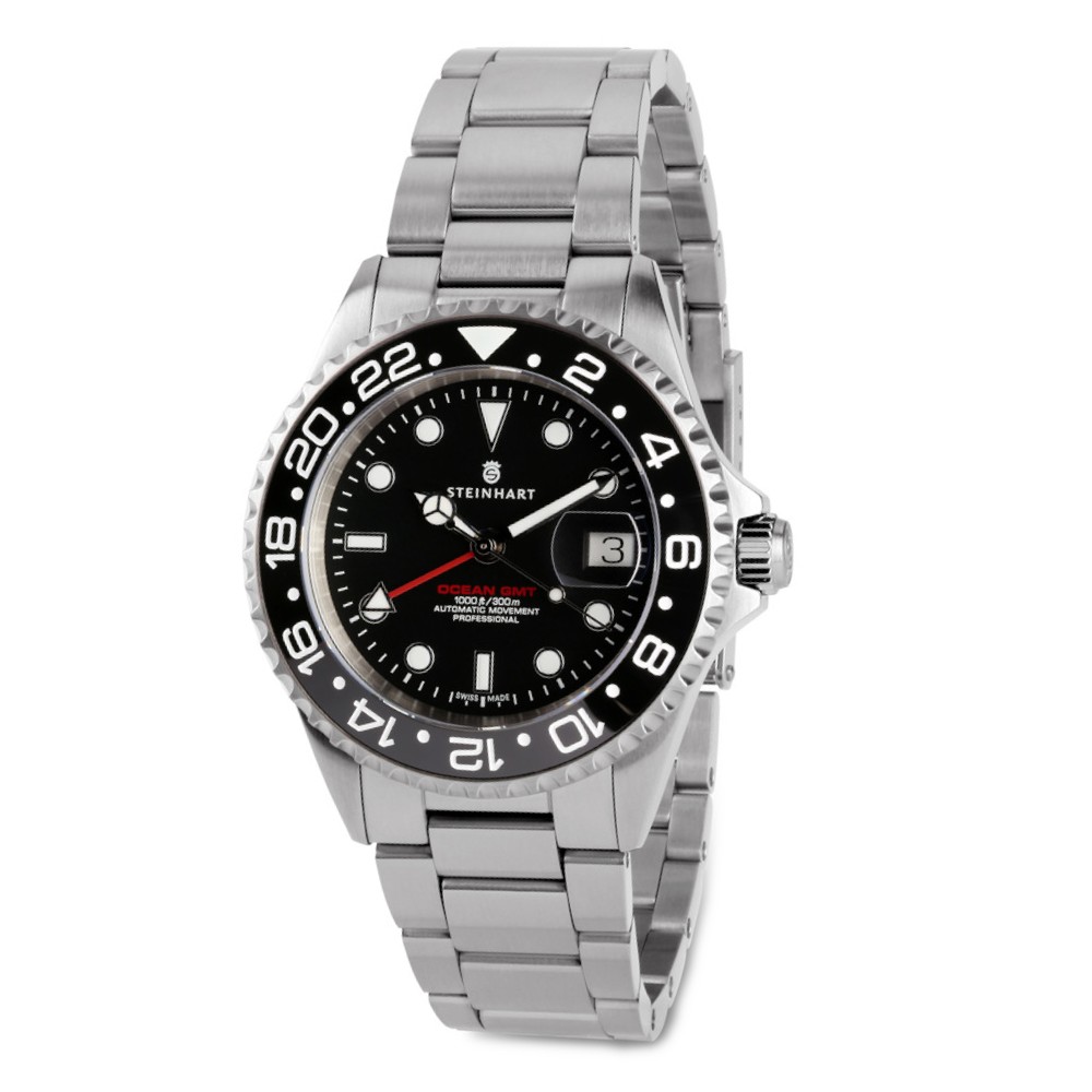 Steinhart GMT Ocean 1 Black 42mm Ceramic Men\'s Diver Watch WR300 103-0833