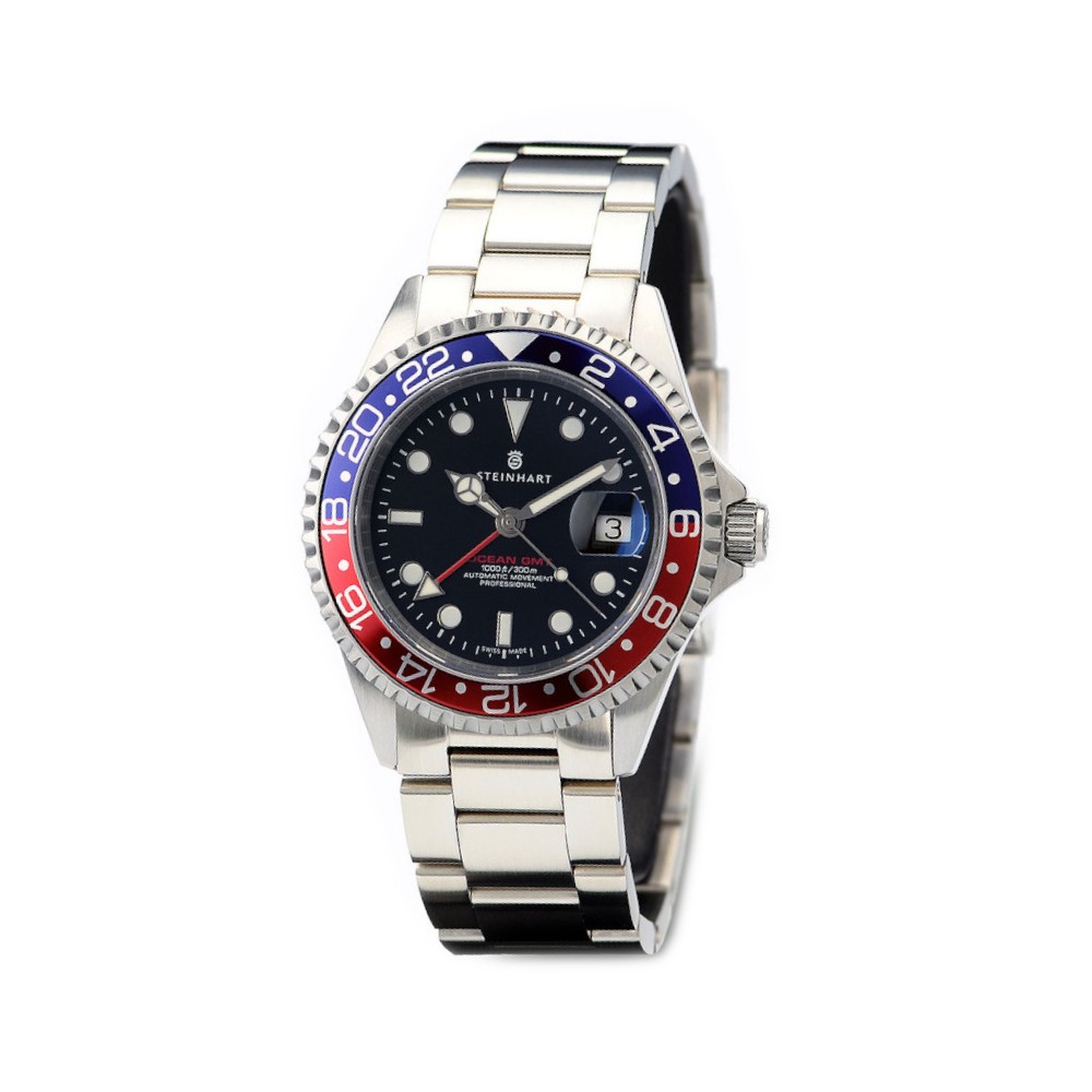 Steinhart Ocean One GMT Blue-Red 42mm Diver Watch Men\'s WR300 Pepsi 103-0835