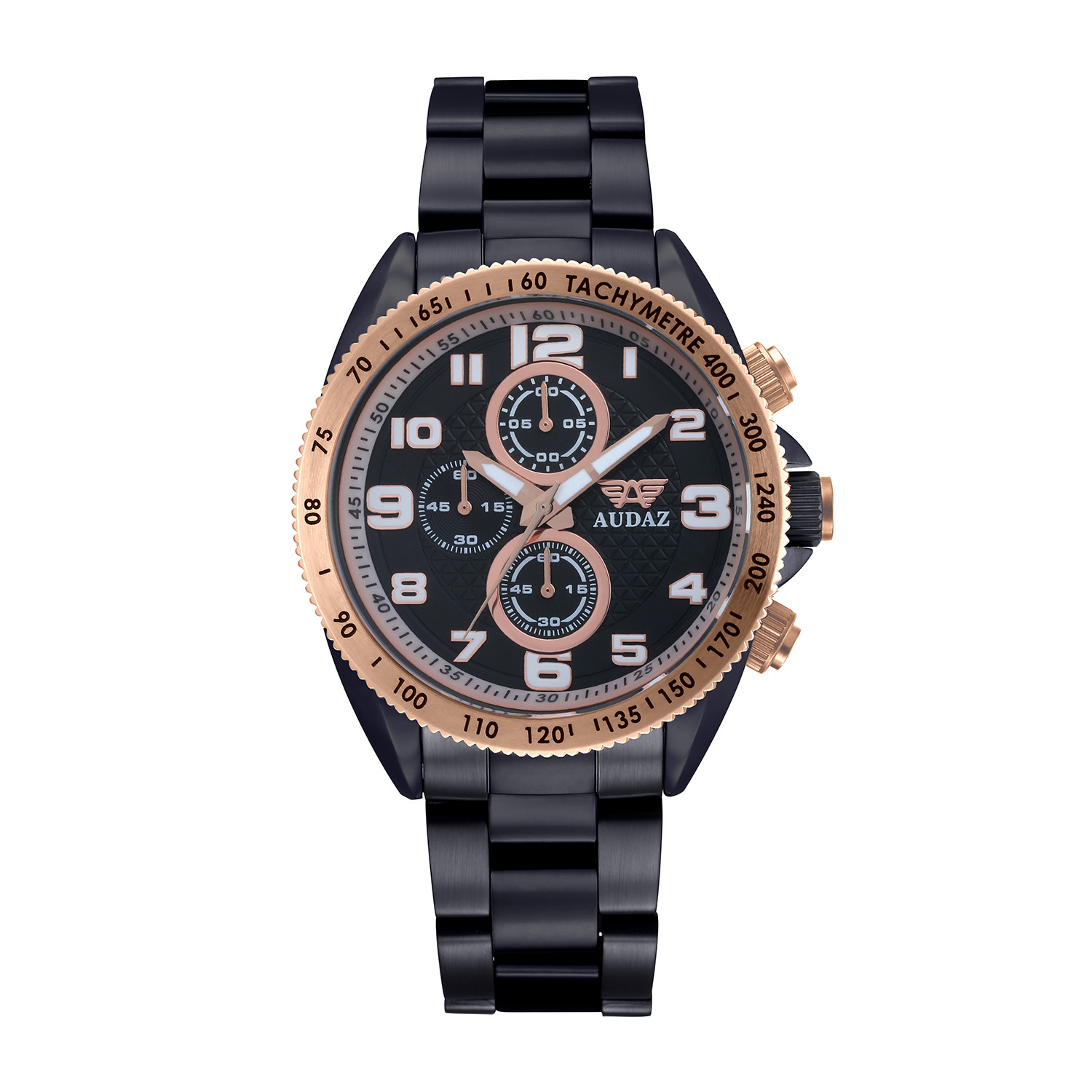 Audaz Sprinter Men\'s Diver Watch 45mm Rose Gold Plated Fixed Bezel Quartz Chronograph ADZ-2025-04