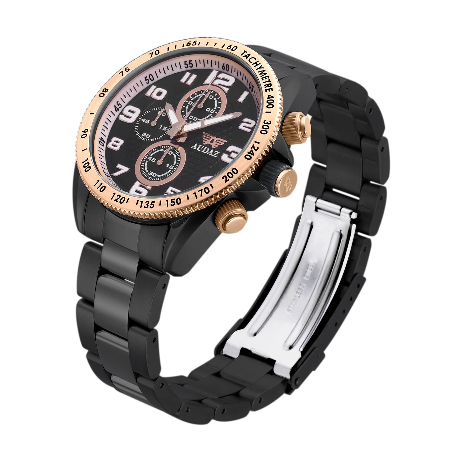 Audaz Sprinter Men's Diver Watch 45mm Rose Gold Plated Fixed Bezel Quartz Chronograph ADZ-2025-04