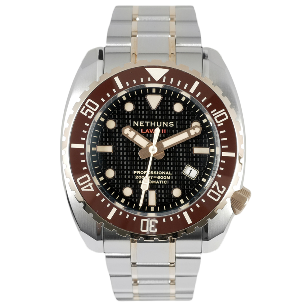 Nethuns Lava II Steel Automatic Men\'s Diver Watch 45mm Black Dial LS261