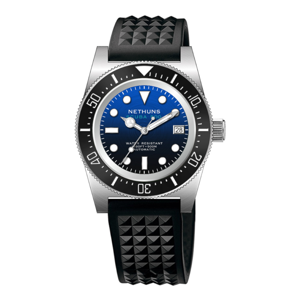 Nethuns Scuba 500 Men\'s Automatic Watch 41mm Black Ceramic Bezel/Gradient Blue Dial SS514B