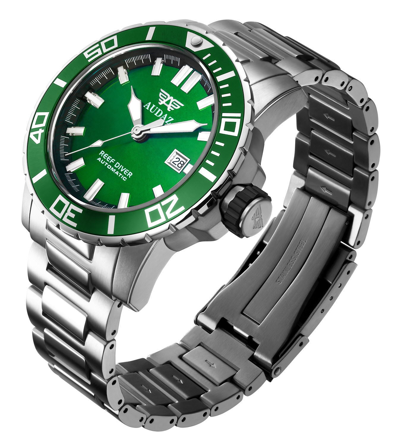 Audaz Reef Diver Green Sunray Men's Diver Automatic Watch 45mm ADZ-2040-06