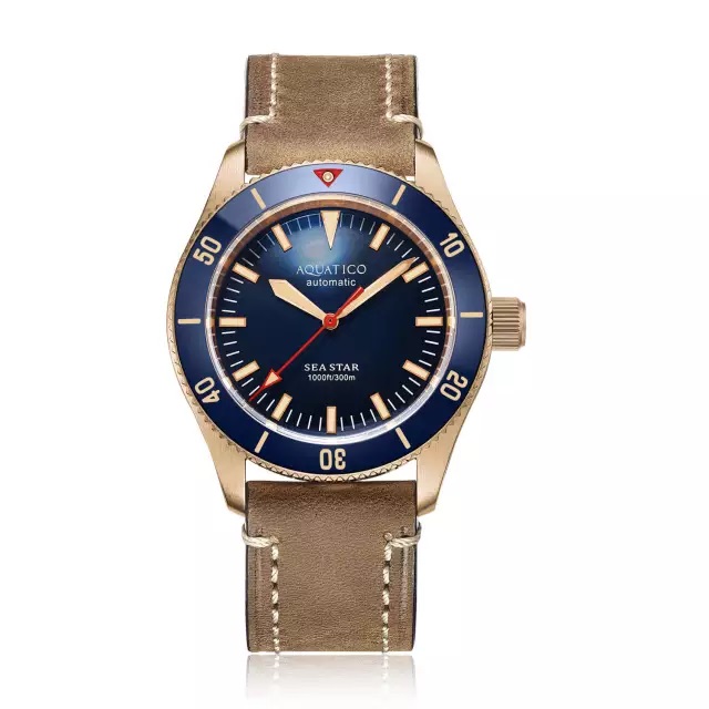 Aquatico Bronze Sea Star Automatic Men's Watch Blue Dial / Blue Bezel
