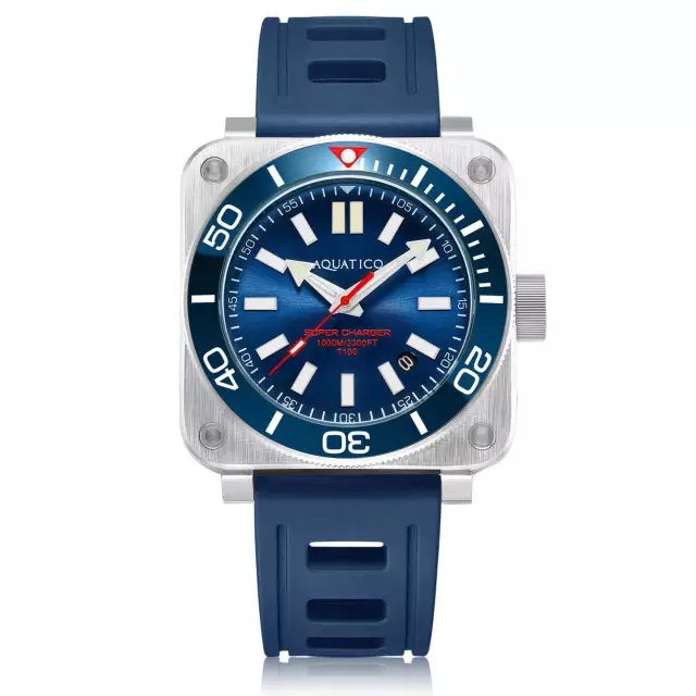 Aquatico Steel Man Automatic Men's Diver Watch Blue Dial / Blue Strap