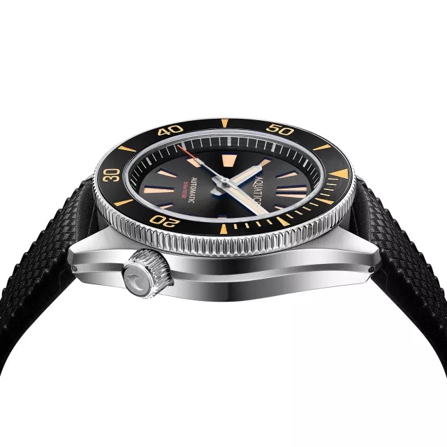 Aquatico Poseidon Automatic Men's Diver Watch Black Dial / Black Strap