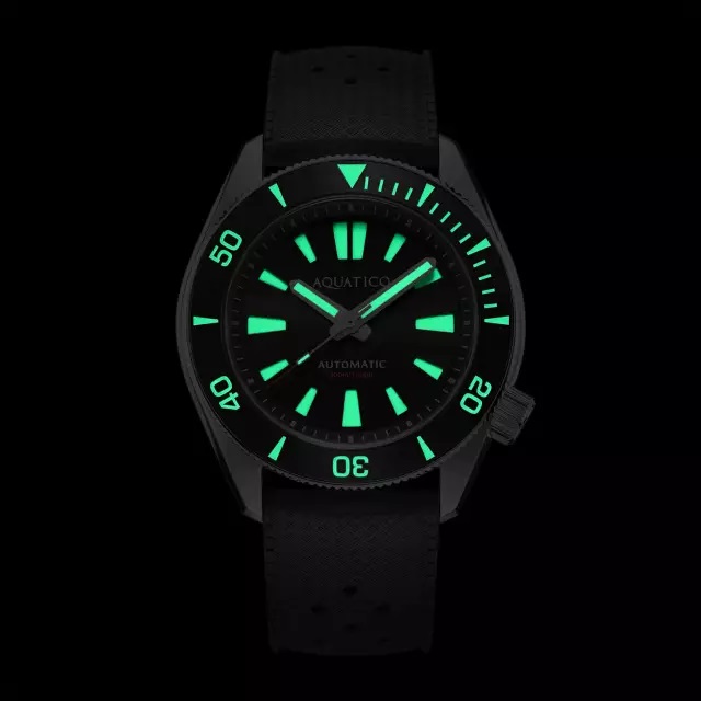 Aquatico Poseidon Automatic Men's Diver Watch Black Dial / Black Strap