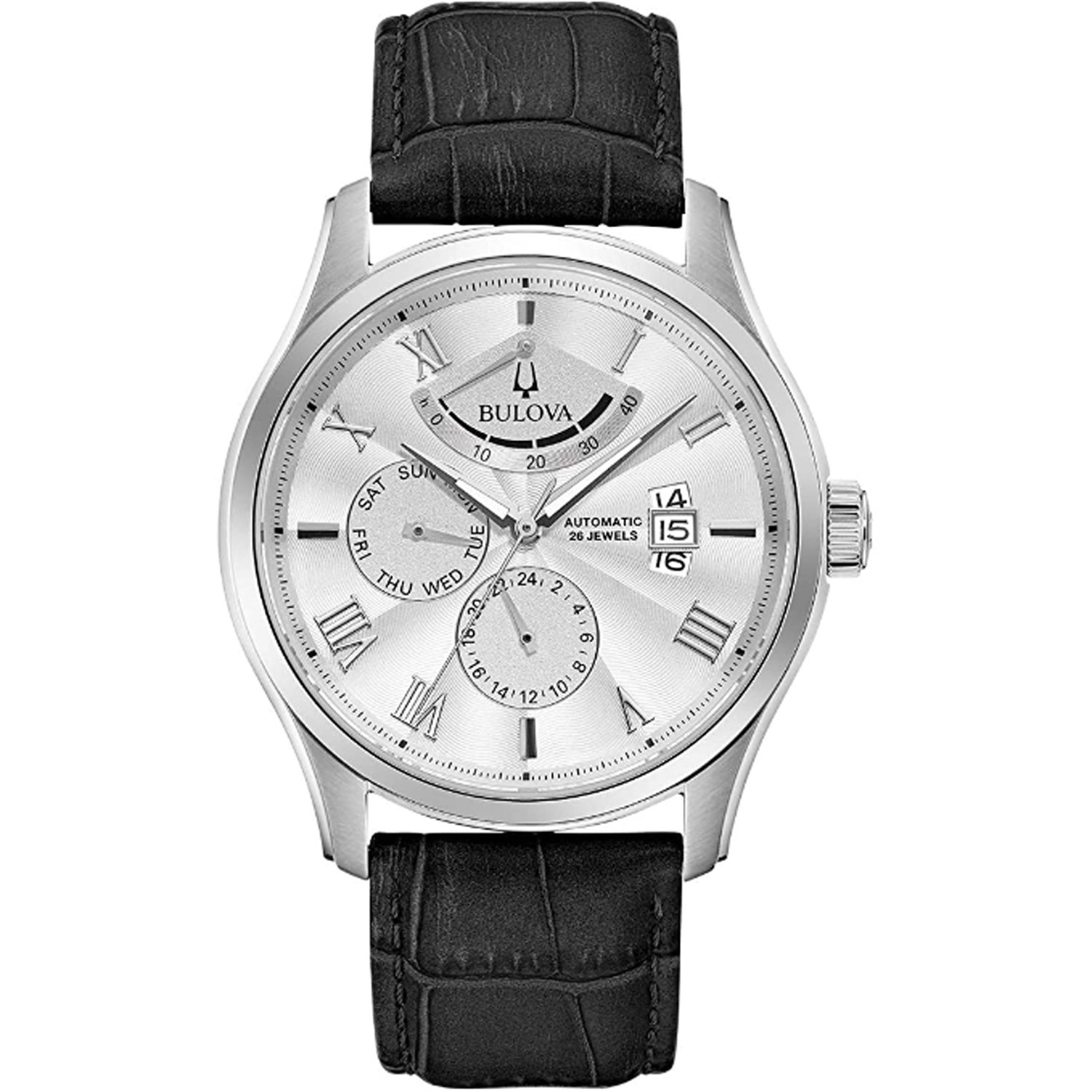 Bulova Classic Wilton Automatic Men's Watch Black Leather Strap / White Dial 96C141
