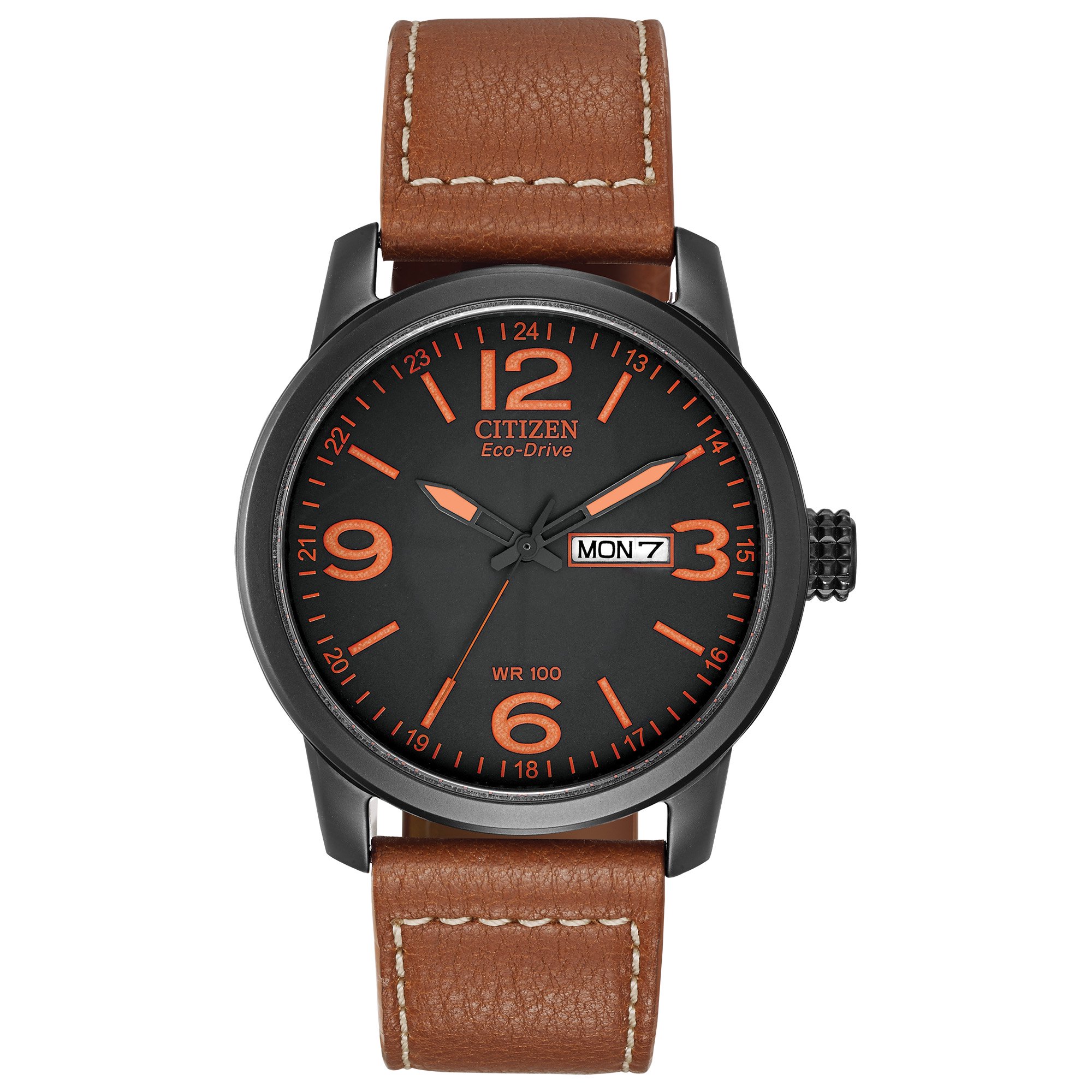 Citizen Eco-Drive Men's Watch Black Dial / Black PVD Bezel / Brown Leather BM8475-26E