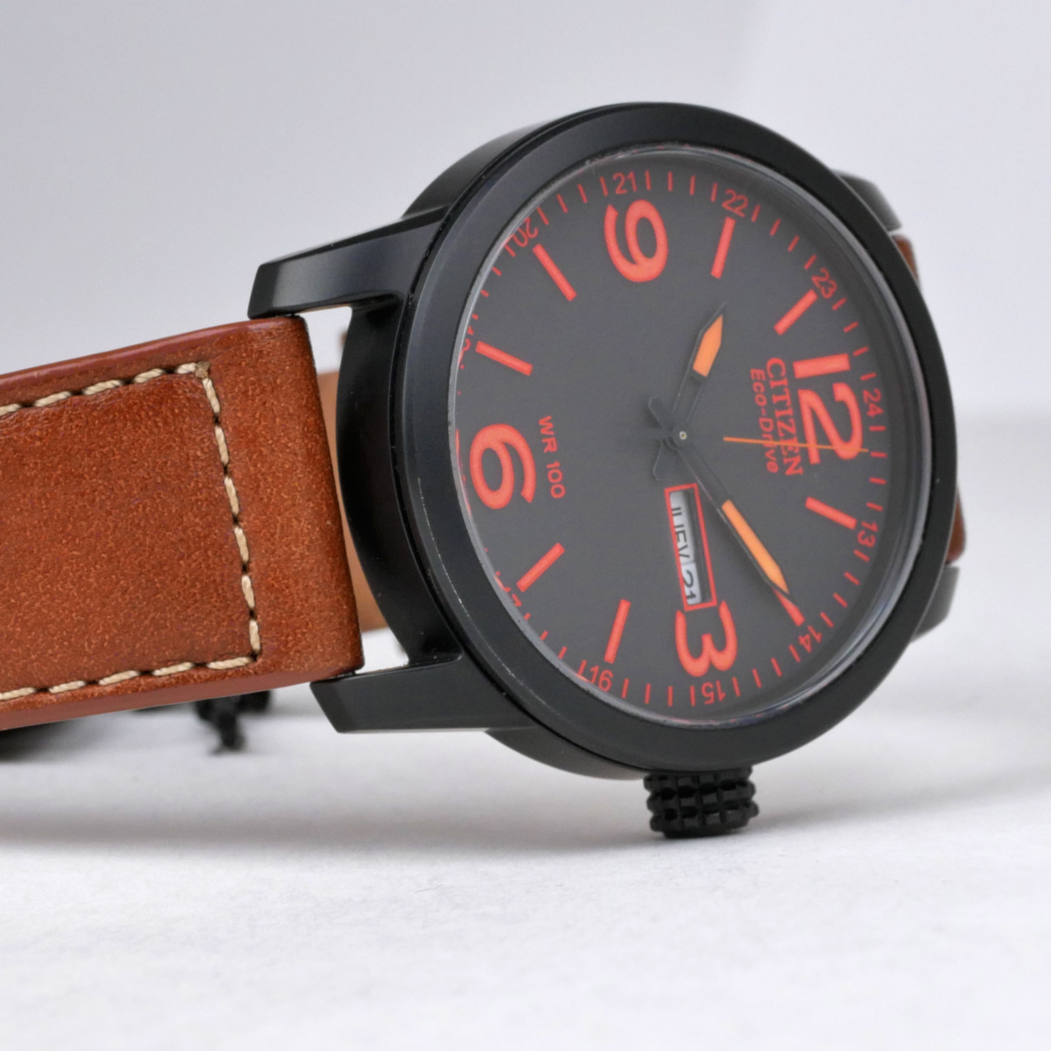 Citizen Eco-Drive Men's Watch Black Dial / Black PVD Bezel / Brown Leather BM8475-26E