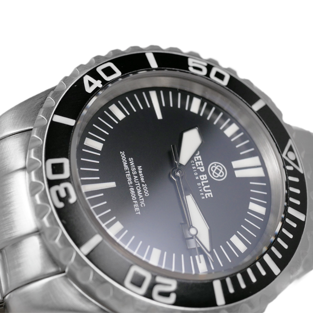 Deep Blue Master 2000 46mm Automatic Swiss Diver Watch Black Ceramic Bezel/Black Dial