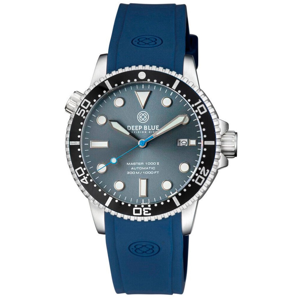 Deep Blue Master 1000 II Automatic Men's Watch Slate Grey Blue Dial Blue Strap