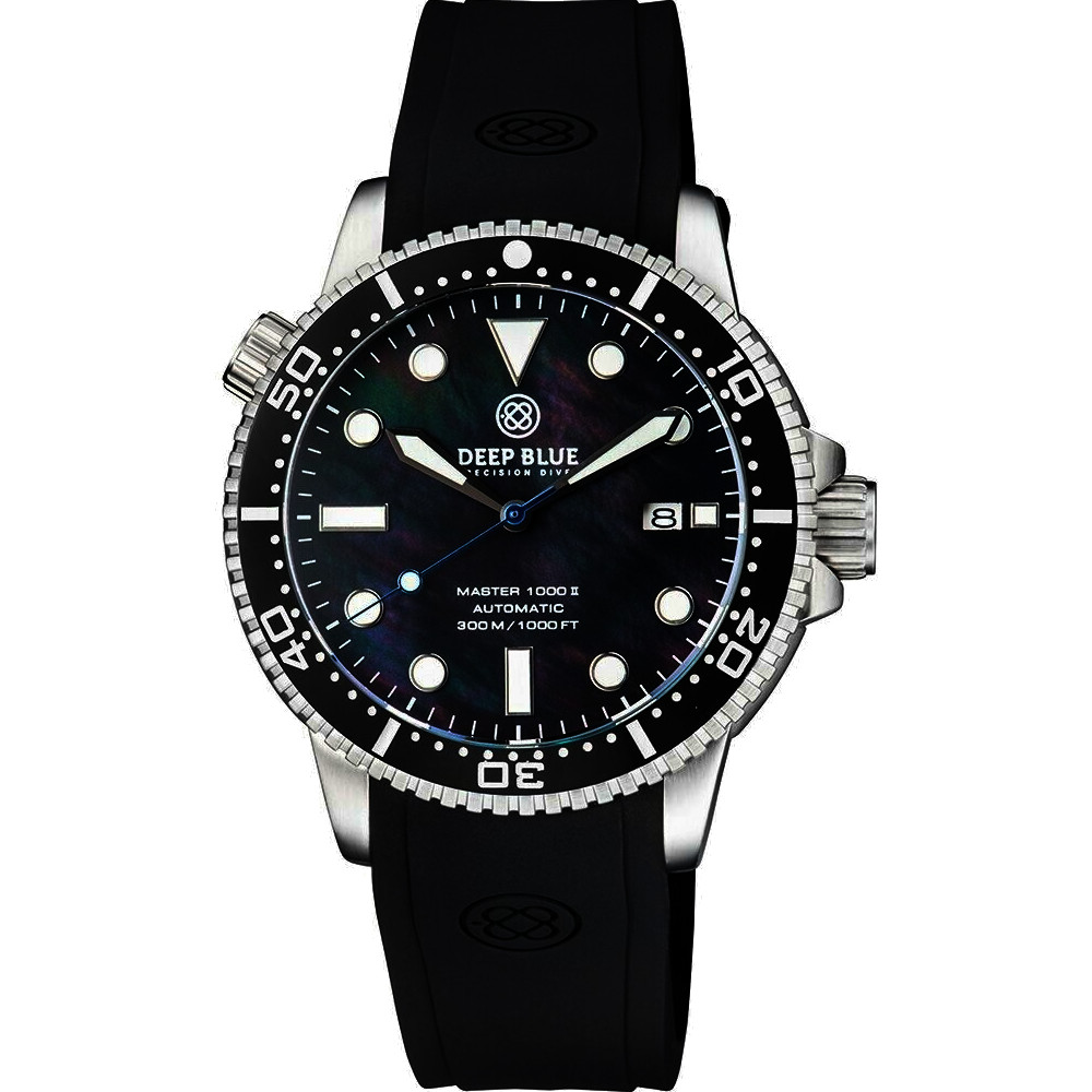 Deep Blue Master 1000 II 44mm Automatic Diver Black Ceramic Bezel/Black Mother of Pearl Dial/Black Silicone