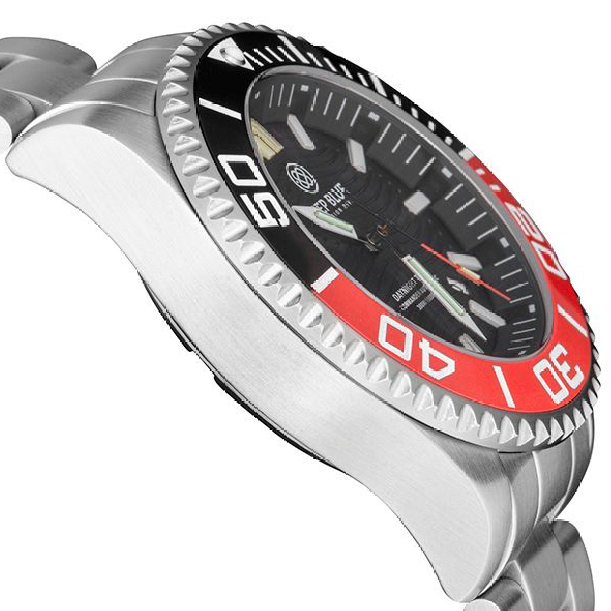 Deep Blue DayNight Commander T-100 Automatic Men's Diver Watch Black-Red Bezel/Black Dial