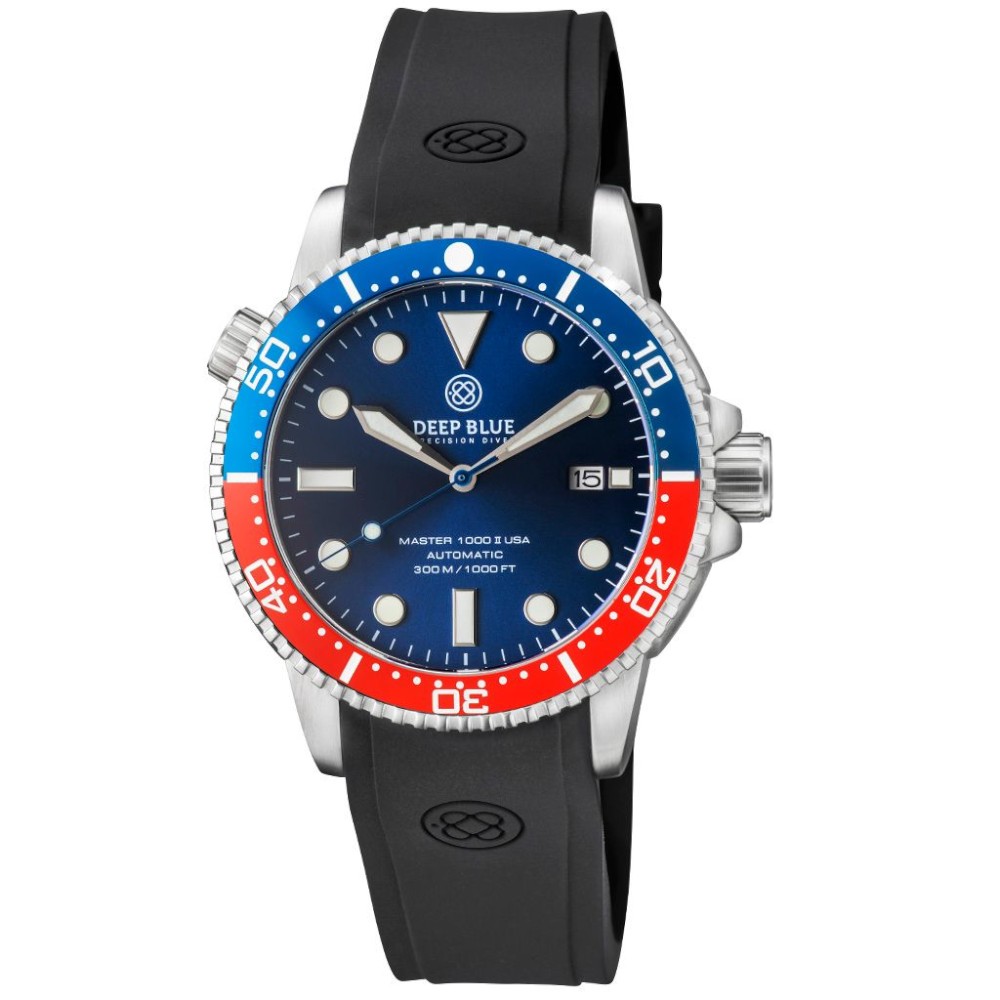 Deep Blue Master 1000 II USA 44mm Automatic Men’s Diver Watch 30ATM Black Blue Red USA Pepsi