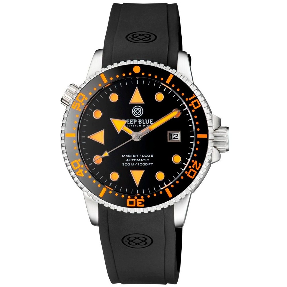 Deep Blue Master 1000 II 44mm Automatic Diver Watch Black Dial & Bezel Orange Indices