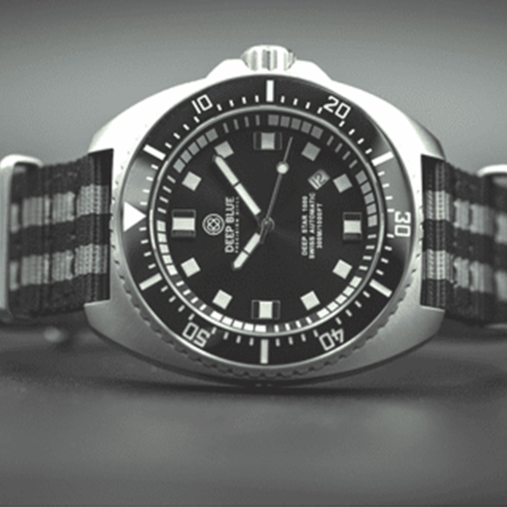Deep Blue Deep Star 1000 Vintage 45mm Automatic Swiss Movement Men's Diver Watch Black-White Dial