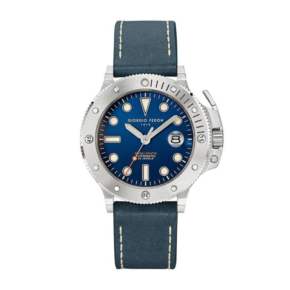 Giorgio Fedon 1919 Aquamarine II Men's Watch 45mm Dial Blue Leather strap GFCR006