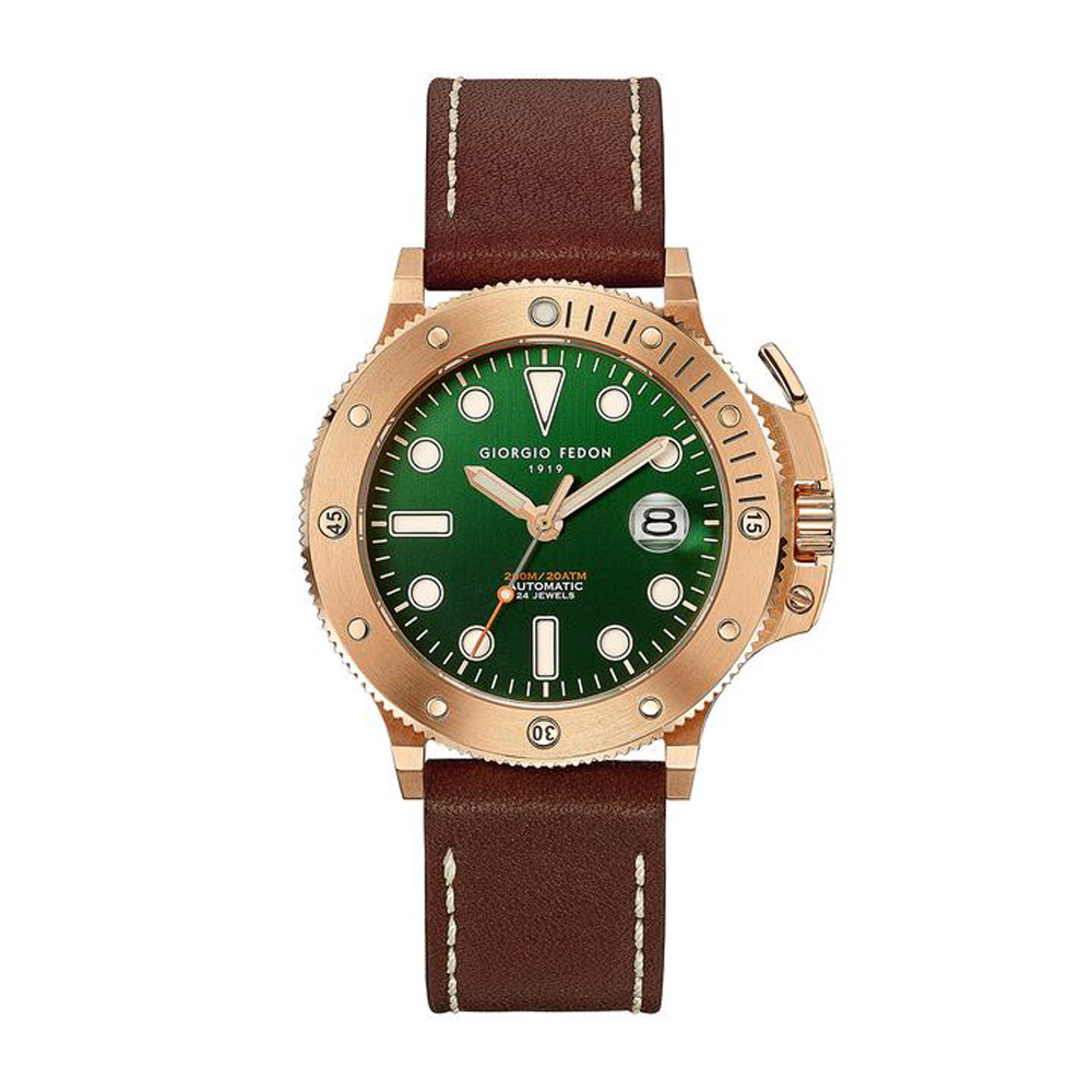 Giorgio Fedon 1919 Aquamarine II Men's Watch 45mm Green Dial Leather strap GFCR007