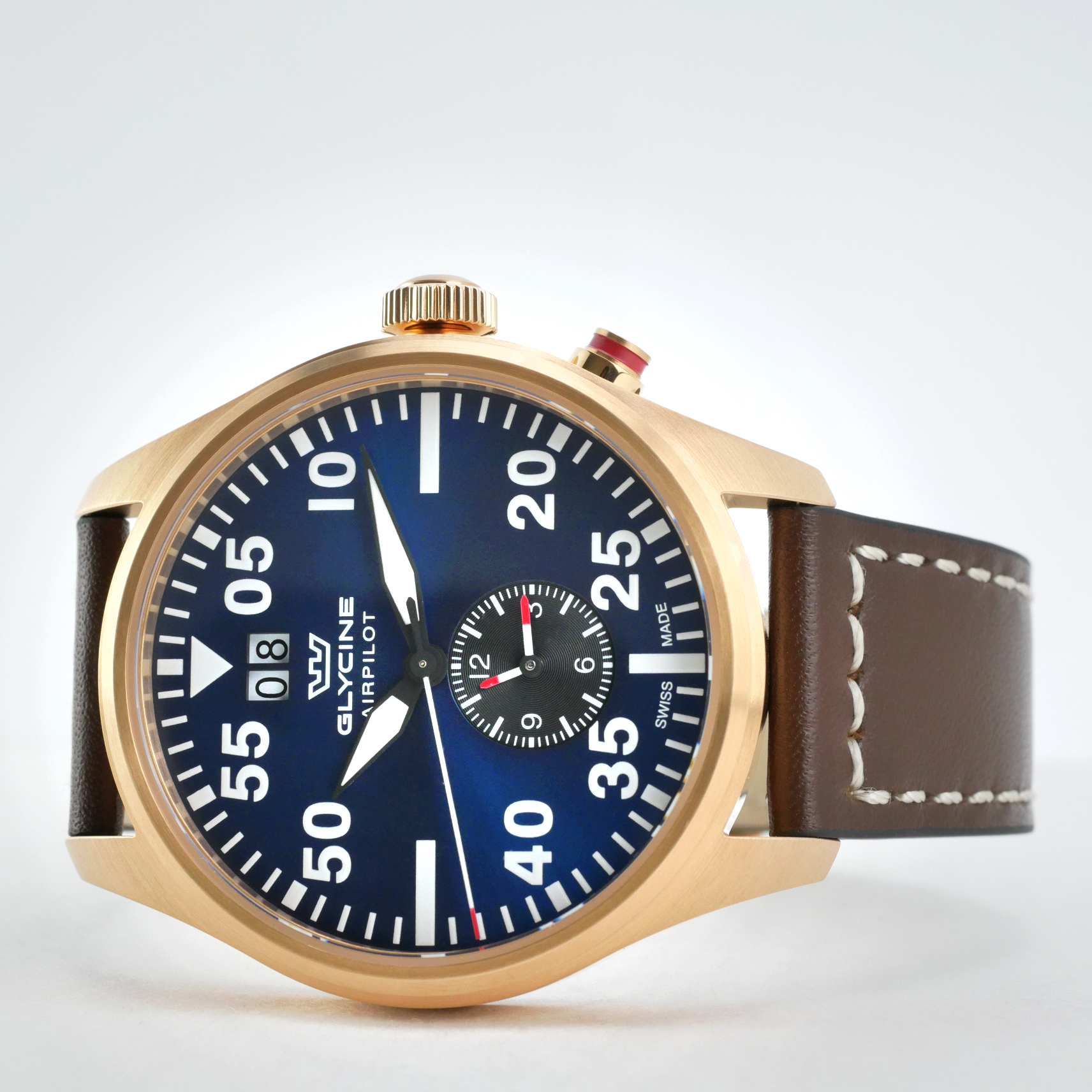 Glycine Airpilot Dual Time Chronograph Swiss Men's Watch Blue Dial / Leather strap GL0369