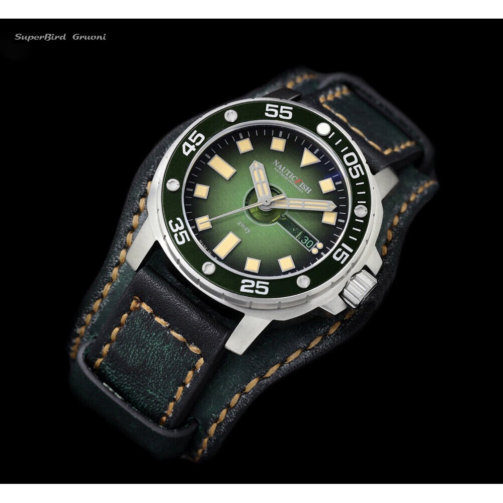 Nauticfish Thûsunt Zwey Gruoni Superbird 43mm 1000m German-Swiss Diver Green Dial Schaumburg Watch