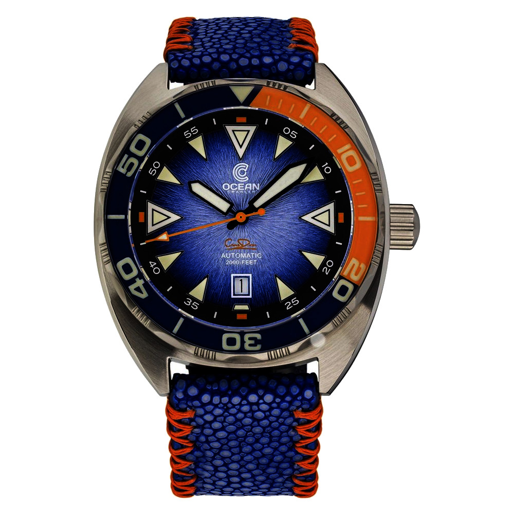 Ocean Crawler Core Automatic Diver Men's Watch 44mm Blue-Orange Bezel/Blue Dial