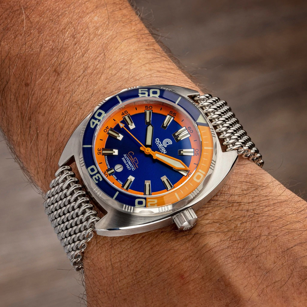 Ocean Crawler Core Diver Automatic Men's Watch 44mm Blue-Orange Bezel/Blue-Orange Dial
