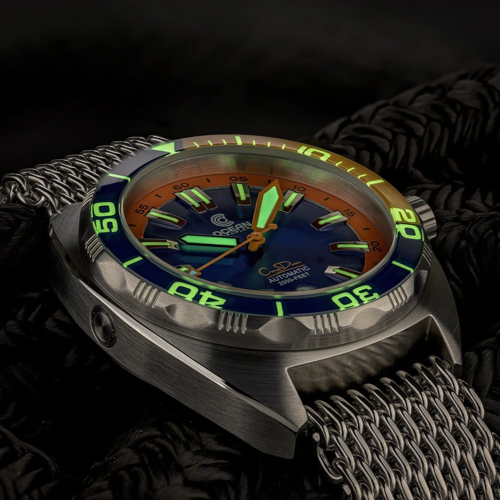 Ocean Crawler Core Diver Automatic Men's Watch 44mm Blue-Orange Bezel/Blue-Orange Dial