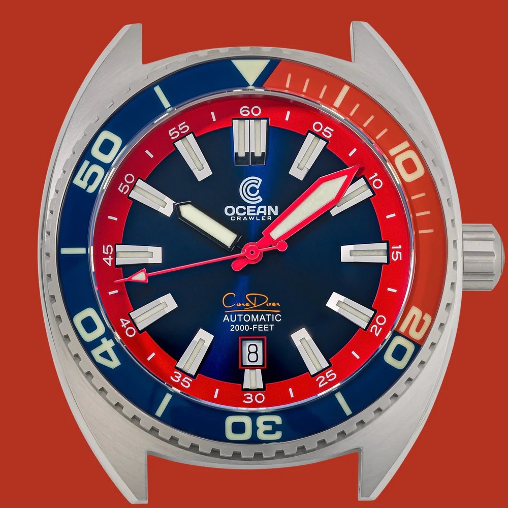 Ocean Crawler Core Diver 2024 Blue/Red 44mm Automatic Men Watch Swiss SW200-1