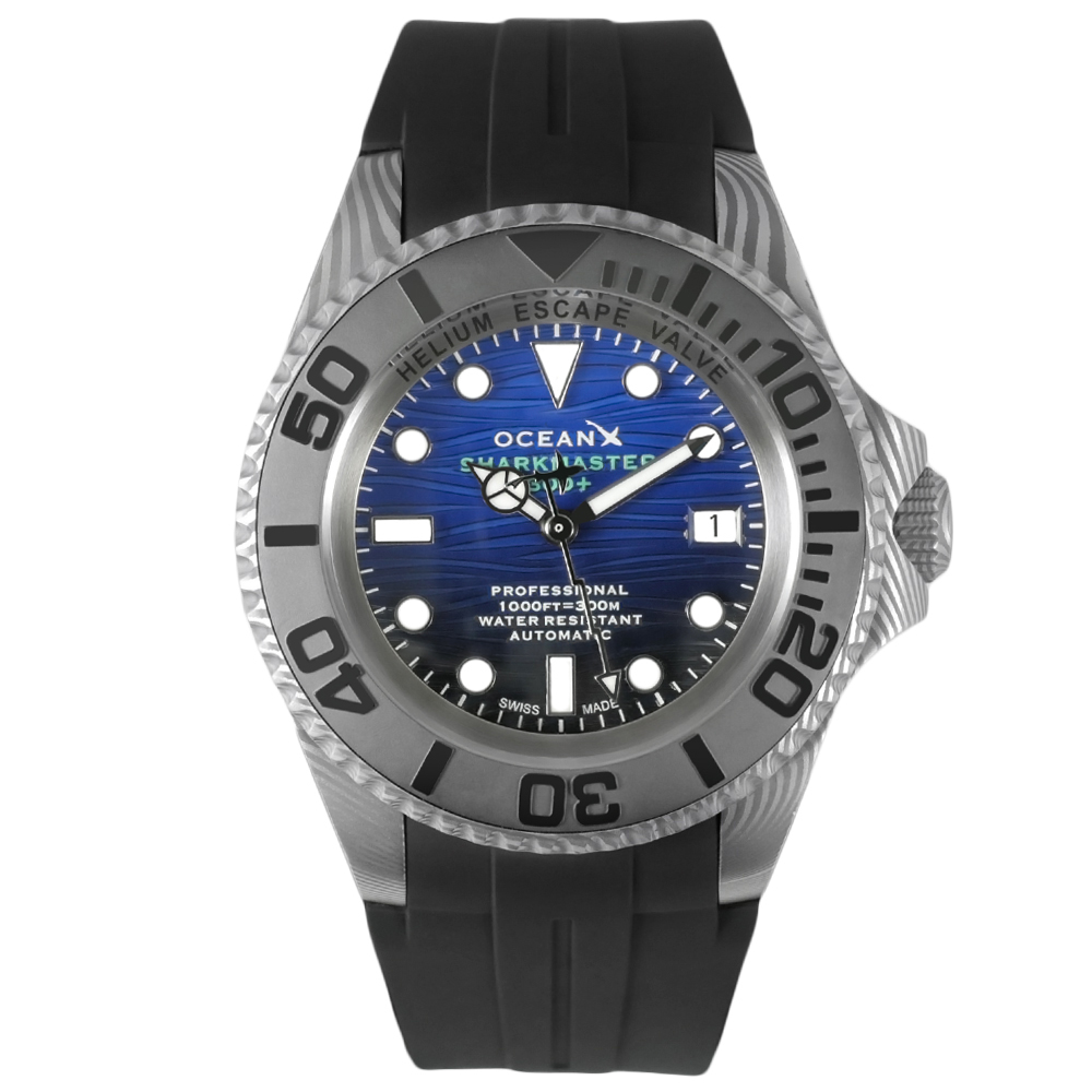 OceanX Sharkmaster 300+ Swiss Movement Men\'s Diver Watch Damascus Steel 44mm SMS322 Special Edition